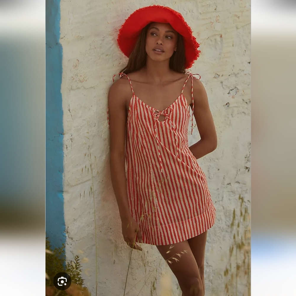 FARM Rio Red and White Striped Swim Coverup Sundress